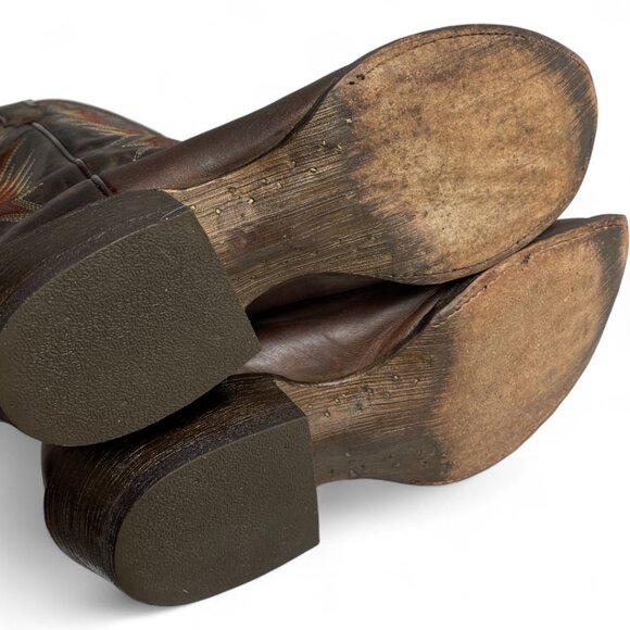 Ariat Brown Leather Western Cowboy Biker Boots Men's 10.5 EE Wide - Picture 9 of 12